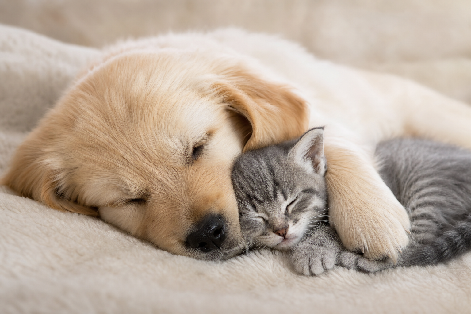 A puppy and a kitten together